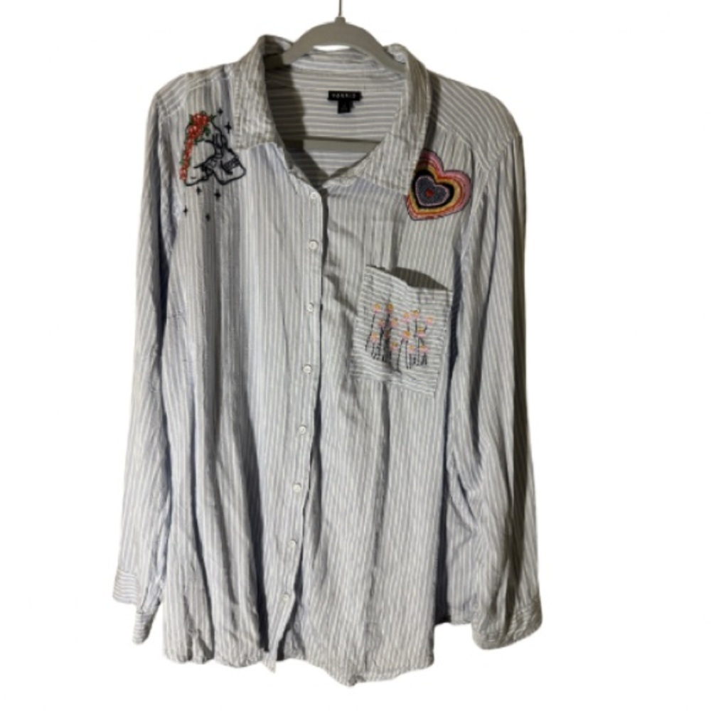 Torrid - Striped Button-Up Shirt with Embroidered Patches size 3